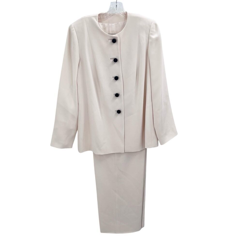 Vintage Custom Cream Chinese Knot Buttons Jacket & Pants Suit Set Womens Large